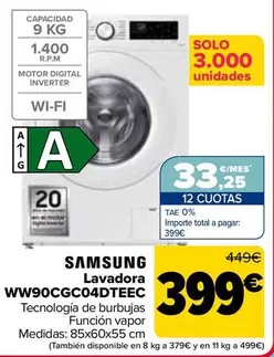 Oferta de Samsung - Lavadora WW9OCGC04DTEEC por 399€ en Carrefour