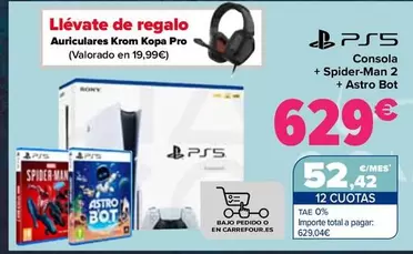 Oferta de Sony - Consola + Spider-Man 2 + Astro Bot por 629€ en Carrefour