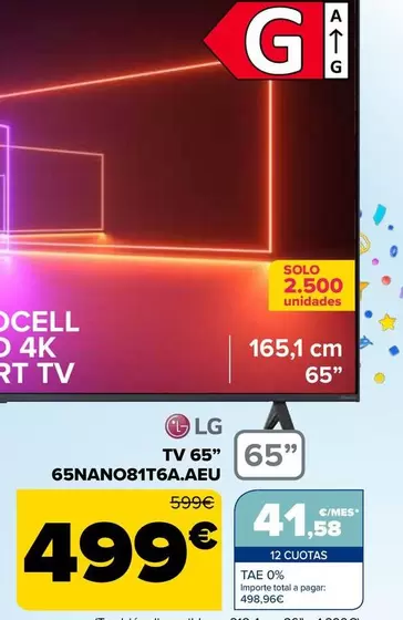 Oferta de LG - TV 65" 65NANO81T6A.AEU por 499€ en Carrefour