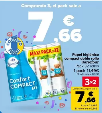 Oferta de Carrefour - Papel Higiénico Compacto Doble Rollo en Carrefour