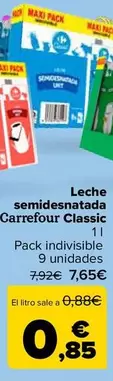 Oferta de Carrefour - Leche Semidesnatada  Classic por 0,85€ en Carrefour