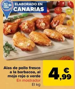 Oferta de Alas De Pollo Fresco A La Barbacoa , Al Mojo Rojo O Verde por 4,99€ en Carrefour