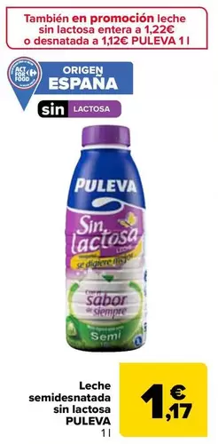 Oferta de Puleva - Leche Semidesnatada Sin Lactosa  por 1,17€ en Carrefour