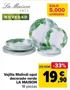 Oferta de La Maison - Vajilla Malindi Opal Decorado Verde por 19,9€ en Carrefour