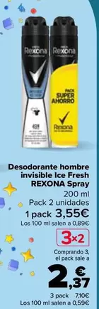 Oferta de Rexona - Desodorante Hombre Invisible Ice Fresh Spray en Carrefour