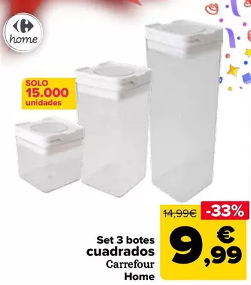 Oferta de Carrefour Home - Set 3 Botes Cuadrados por 9,99€ en Carrefour