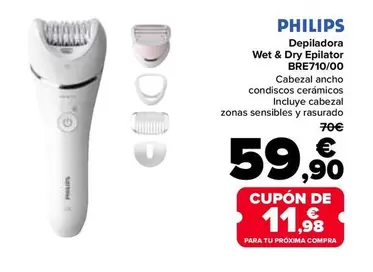 Oferta de Philips - Depiladora Wet & Dry Epilator BRE710/00 por 59,9€ en Carrefour