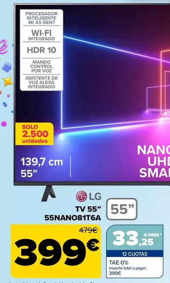 Oferta de Lg - Tv 55"  55nano81t6a" por 399€ en Carrefour