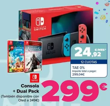 Oferta de Nintendo SWITCH  - Consola  + Dual Pack por 299€ en Carrefour