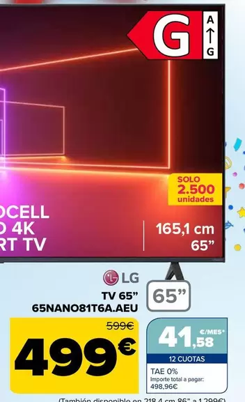 Oferta de LG - Tv 65" 65nano81t6aaeu por 499€ en Carrefour