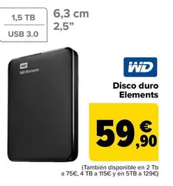 Oferta de Wd - Disco Duro  Elements por 59,9€ en Carrefour