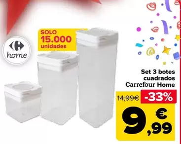 Oferta de Carrefour Home - Set 3 Botes Cuadrados por 9,99€ en Carrefour
