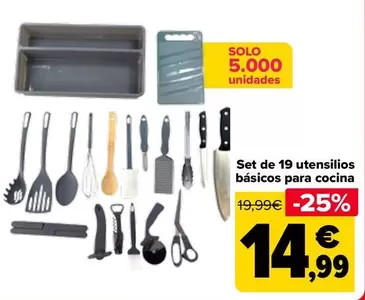 Oferta de Set De 19 Utensilios Básicos Para Cocina por 14,99€ en Carrefour