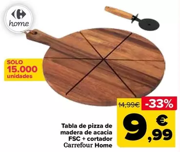 Oferta de Carrefour Home - Tabla De Pizza De Madera De Acacia Fsc + Cortador por 9,99€ en Carrefour