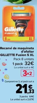 Oferta de Gillette - Recambio Maquinilla De Afeitado Fusion 5 Xl en Carrefour