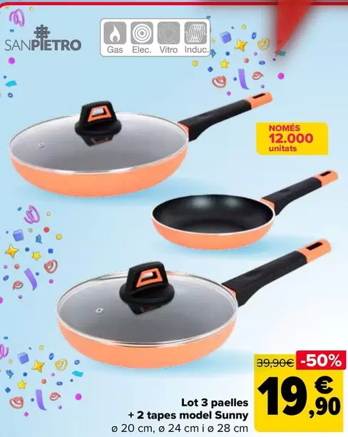 Oferta de San Pietro - Lote 3 Sartenes + 2 Tapas Modelo Sunny por 19,9€ en Carrefour