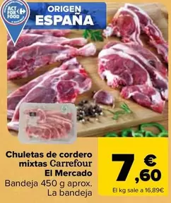 Oferta de Carrefour El Mercado - Chuletas De Cordero Mixtas  por 7,6€ en Carrefour