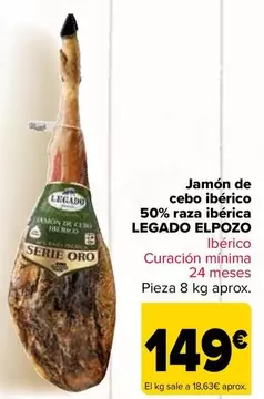 Oferta de Legado Elpozo - Jamón De  Cebo Ibérico  50% Raza Ibérica   por 149€ en Carrefour