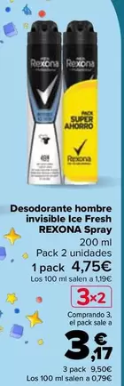 Oferta de Rexona - Desodorante Hombre Invisible Ice Fresh Spray en Carrefour