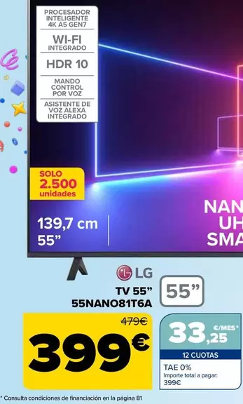 Oferta de Lg - Tv 55"  55nano81t6a" por 399€ en Carrefour
