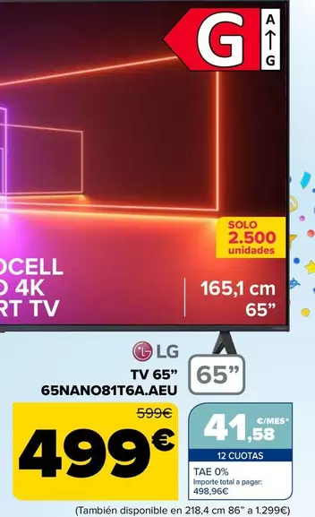 Oferta de LG - Tv 65" 65nano81t6aaeu por 499€ en Carrefour
