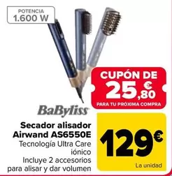 Oferta de Babyliss - Secador Alisador Airwand AS6550E por 129€ en Carrefour