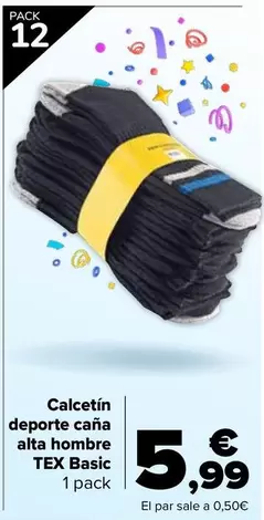 Oferta de Tex Basic - Calcetín Deporte Caña Alta Hombre por 5,99€ en Carrefour