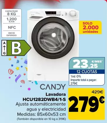 Oferta de Candy - Lavadora HCU1282DWB4/1-S por 279€ en Carrefour