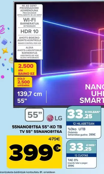 Oferta de Lg - Tv 55"  55nano81t6a" por 399€ en Carrefour