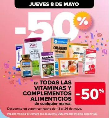 Oferta de En Todas Las Vitaminas Y Complementos Alimenticios De Cualquier Marca en Carrefour