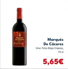 Oferta de Marqués de Cáceres - Vino Tinto Rioja Crianza por 5,65€ en Cash Unide