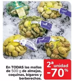 Oferta de En Todas Las Mallas De 500 De Almejas, Coquinas, Bigaros Y Berberechos en Carrefour Market