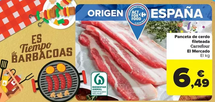 Oferta de Carrefour - Panceta De Cerdo Fileteada por 6,49€ en Carrefour Market