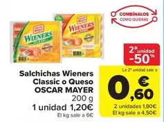 Oferta de Oscar Mayer - Salchichas Wieners Classic O Queso por 1,2€ en Carrefour Market