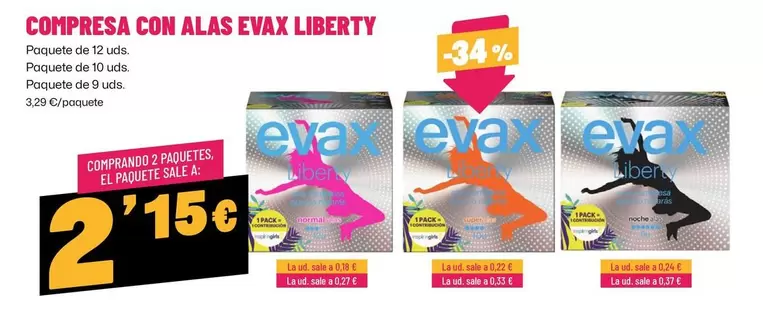 Oferta de Evax - Compresa Con Alas Liberty por 3,29€ en Ahorramas