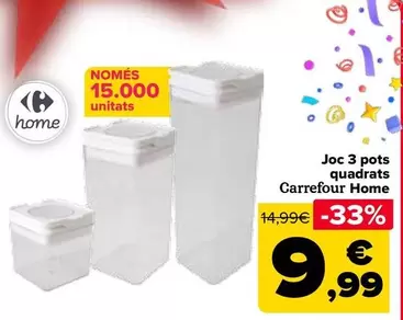 Oferta de Carrefour Home - Set 3 Botes Cuadrados por 9,99€ en Carrefour