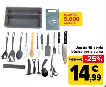 Oferta de Set De 19 Utensilios Básicos Para Cocina por 14,99€ en Carrefour