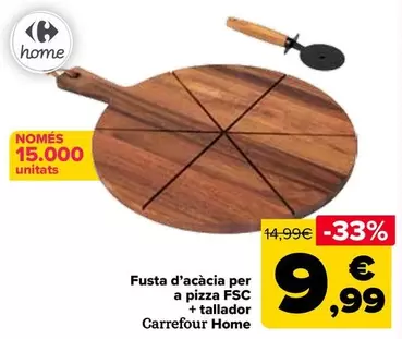 Oferta de Carrefour Home - Tabla De Pizza De Madera De Acacia Fsc + Cortador por 9,99€ en Carrefour
