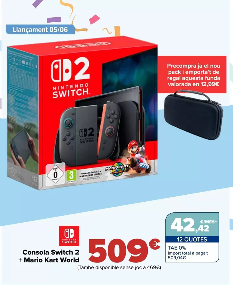 Oferta de Nintendo SWITCH  - Consola Switch 2  + Mario Kart World por 509€ en Carrefour