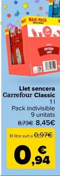 Oferta de Carrefour - Leche Entera Classic por 8,45€ en Carrefour