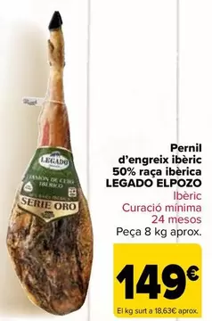 Oferta de Legado Elpozo - Jamón De  Cebo Ibérico  50% Raza Ibérica   por 149€ en Carrefour