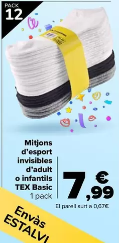 Oferta de Tex Basic - Calcetín Deporte Invisible Adulto O Infantil por 7,99€ en Carrefour