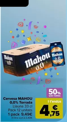 Oferta de Mahou - Cerveza 0,0% Tostada por 9,49€ en Carrefour