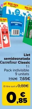 Oferta de Carrefour - Leche Semidesnatada  Classic por 0,85€ en Carrefour
