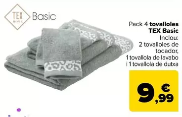 Oferta de Tex Basic - Pack 4 Toallas por 9,99€ en Carrefour