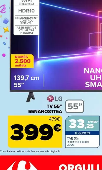 Oferta de Lg - Tv 55"  55nano81t6a" por 399€ en Carrefour