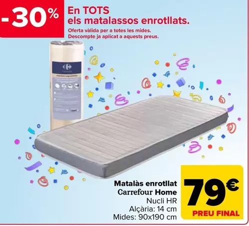 Oferta de Carrefour Home - Colchón Enrollado por 79€ en Carrefour
