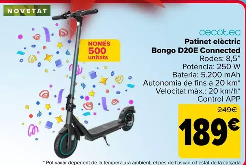 Oferta de Cecotec - Patinete Eléctrico  Bongo D20e Connected por 189€ en Carrefour