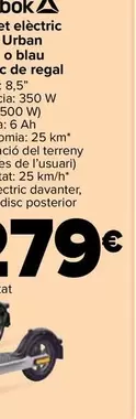 Oferta de Reebok - Patinete Eléctrico Delta Urban  Blanco O Azul + Casco De Regalo por 279€ en Carrefour