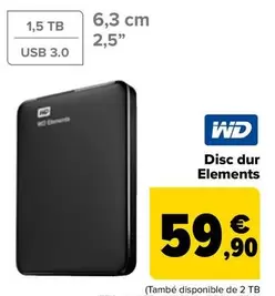 Oferta de Wd - Disco Duro  Elements por 59,9€ en Carrefour